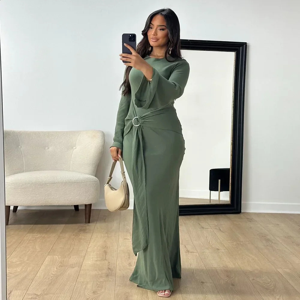 Eid Mubarak Dubai Women Bodycon Abayas Maxi Dress Belt Muslim Islam Clothing Jalabiya Turkey Kaftan Marocain Femme Vestido Gowns 250305