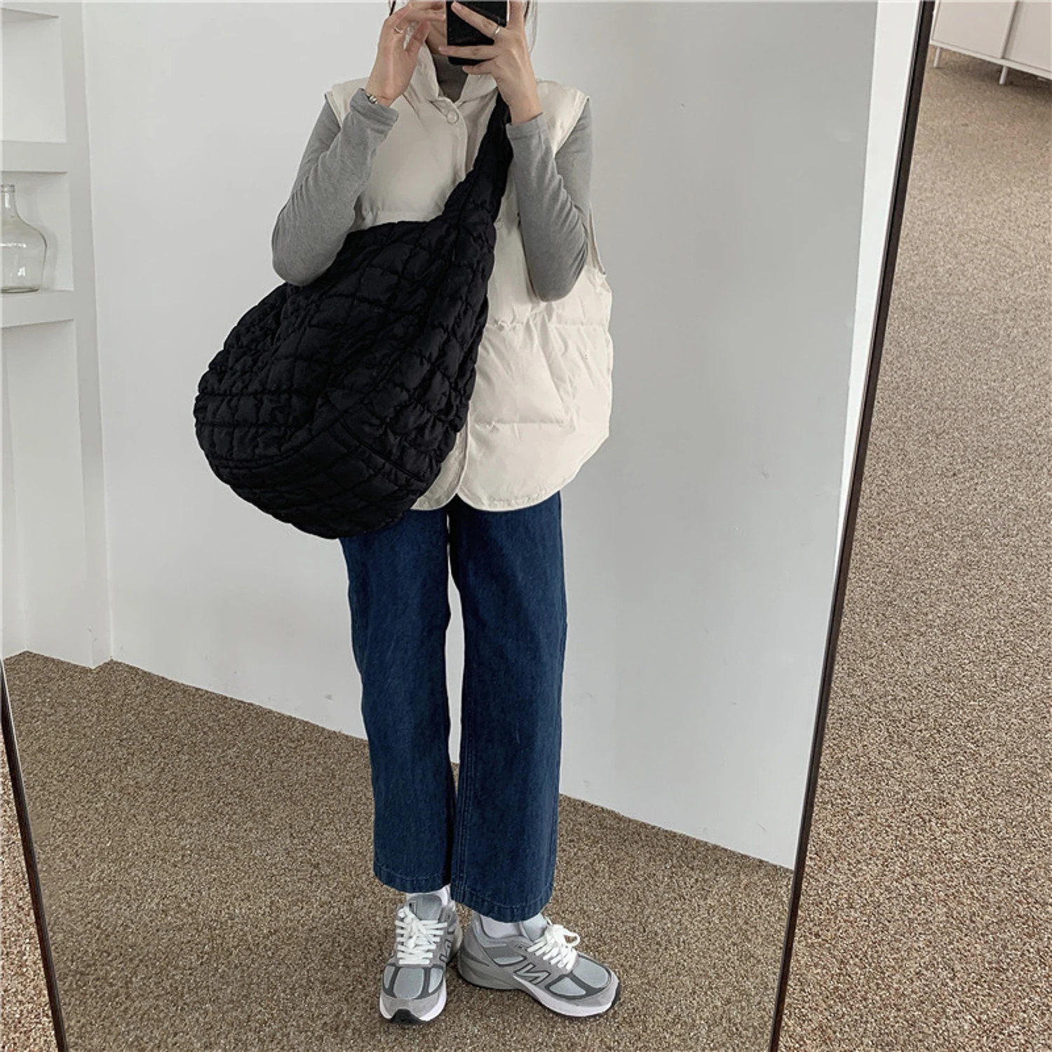 Casual Ruched Hobos Women Shoulder BagsQuilted Padded Crossbody Bag Large CapacityNylon Puffer Tote Bag Big Shopper Purses 250306