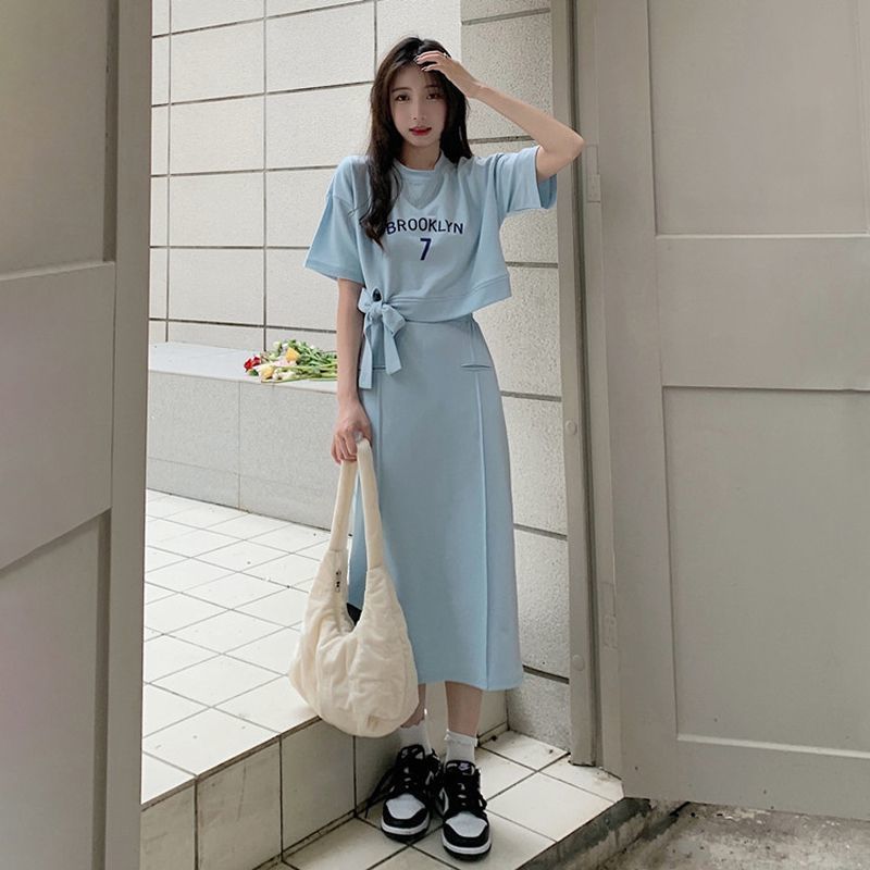 L3150 Short-sleeved skirt suit 2025 summer campus style Japanese temperament sweet girl T-shirt skirt women's two-piece suit