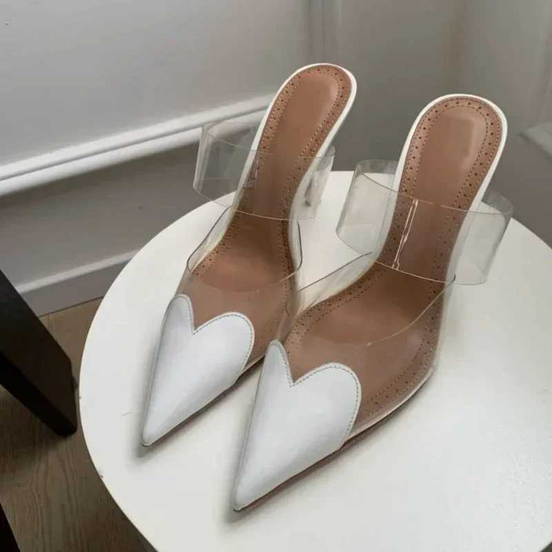Baotou Shallow Mouth High H Wens 2024 New Pointed Thin High H Baotou Slippers Love Half Slippers Y250306
