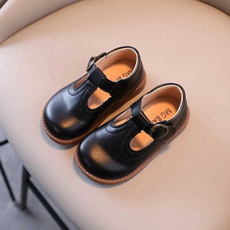 Children Mary Janes British Style T-strap Three Colors Vintage 21-30 Little Girls Leather Shoes All-mtach School Kids FlatsT250306
