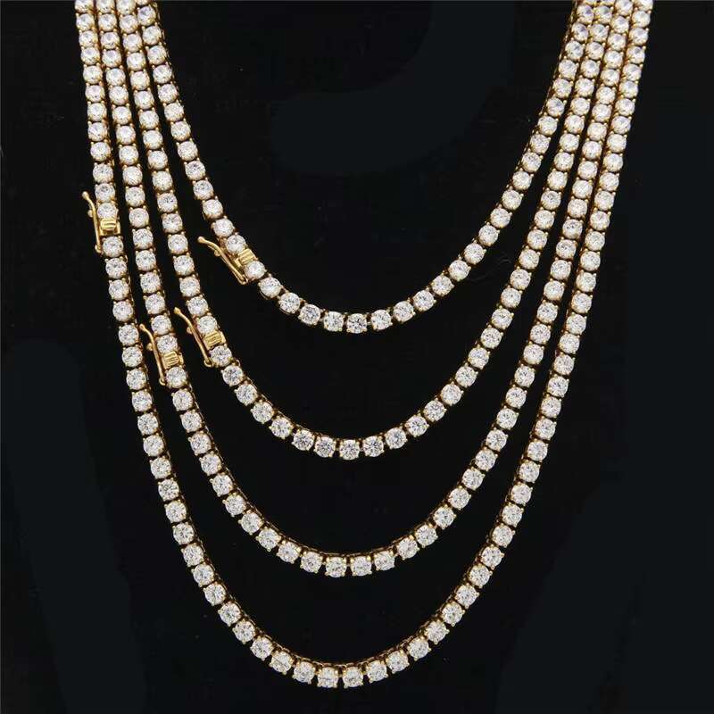 Fine Sparking Gold Plated Necklace Jewelry Iced Out VVS Moissanite Dia Sier Hip Hop Tennis Chain