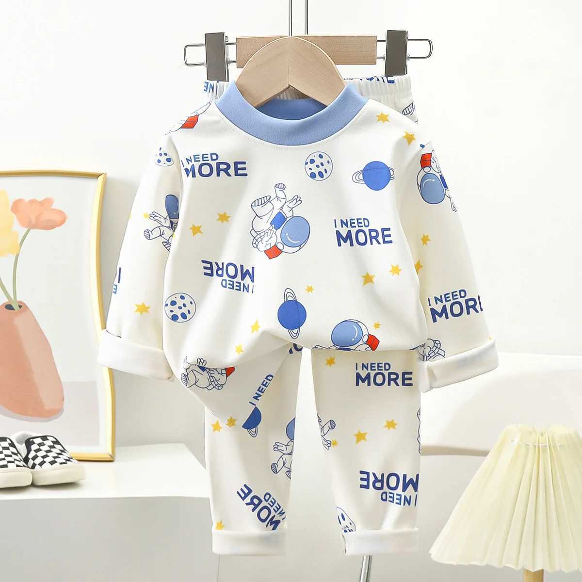 New Kids Autumn Warm Pajamas Boys Girls Cute Cartoon Bear Long Sleeve T-Shirt Top + Pants Baby Sleepwear Underwear Clothing Sets M250306