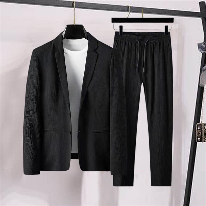 Spring Summer Fashion Suit Men Long Sleeve Highend Casual Slim Handsome Two Pieces Set Thin Jacket And Pants 250305