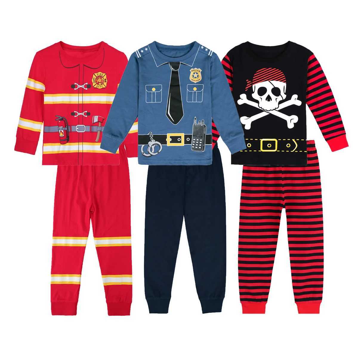 Kids Pajamas for Boys Toddler Police Fireman Unicorn Skeleton Clothing Set Infant Girls Carnival Cotton Halloween Sleepwear M250306