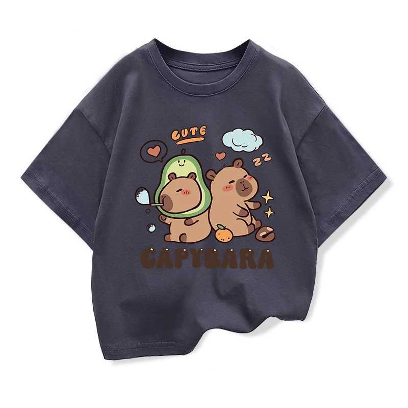 2025 New Kids Shirts Capybara Printed Cartoon T Shirt for Girls Summer Animal Printing Boy T Shirt Tops Tees Children Clothes T250603