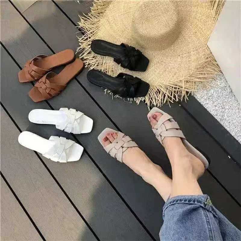 2025 Summer Slides Open Toe Flat Casual Shoes Leisure Sandal Fem Beach Flip Flops Big Size 43 Women Slippers Y250306