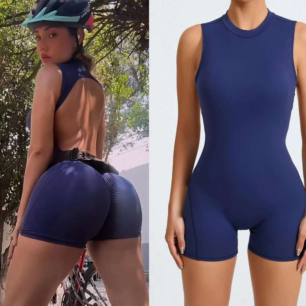 Pad Women Gym Yoga Set Sports Rompers Sexy Backless Fiess Workout Sleeveless One Piece Jumpsuit Active Cycg Wear KLMY