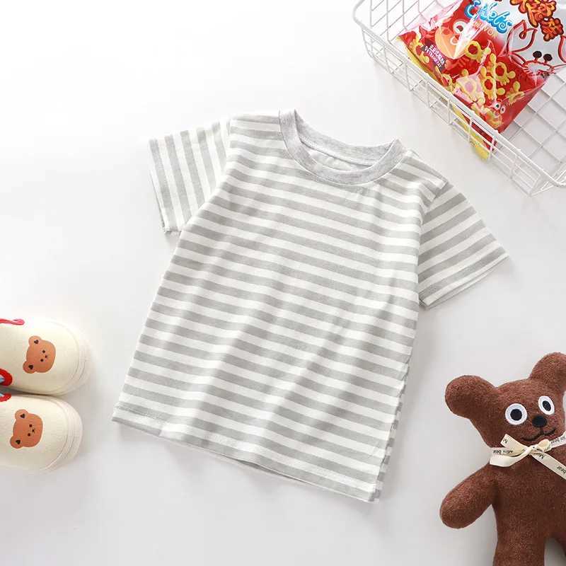 Childrens Short-Sleeved Tees Boys Girls 2024 Summer New Striped T-Shirt Baby Bottoming Shirt Casual Clothes Kids Tops 1-7YearsT250306