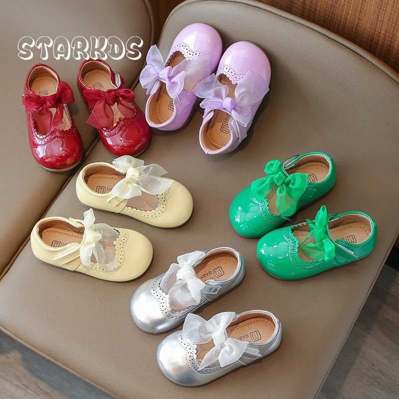 Patent Leather Ballet Flats For Baby Girls Oversize Silk Bowknot Mary Janes Toddler Kids Chic Brogue Shoes In Red Green ColorsT250306