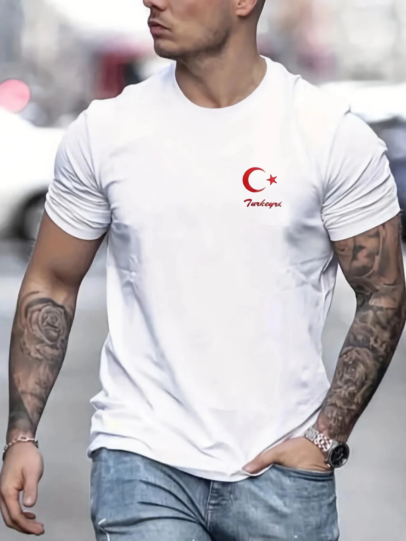 2024 Mens 100 Pure Cotton Short Sleeved Tshirt Round Neck Top Letter Pattern Print Comfortable Casual Summer Loose Size 250227Z