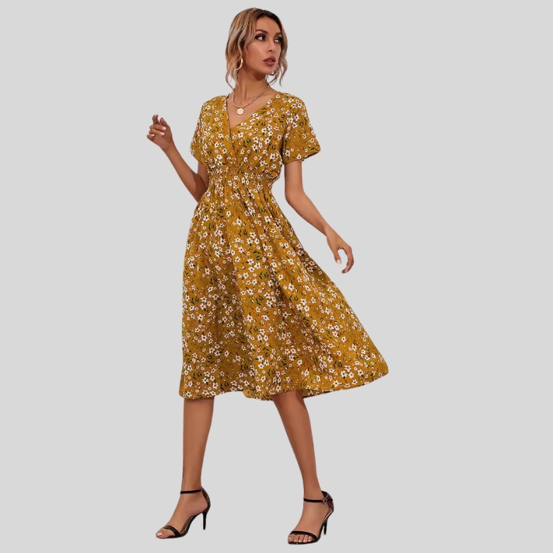 New arrival European and American stylewomen's summer small floral print short-sleeved dress