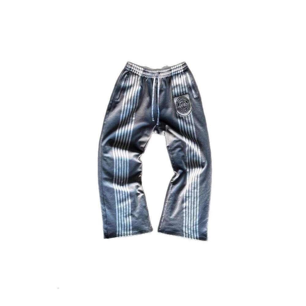 American versatile striped fashionable embroidery spring loose fitting unisex straight leg casual pants