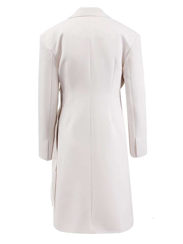 EAM Beige Irregular Big Size Elegant Blazer Women New Lapel Long Sleeve Jacket Fashion Tide Spring Autumn 2025 Cpdb040