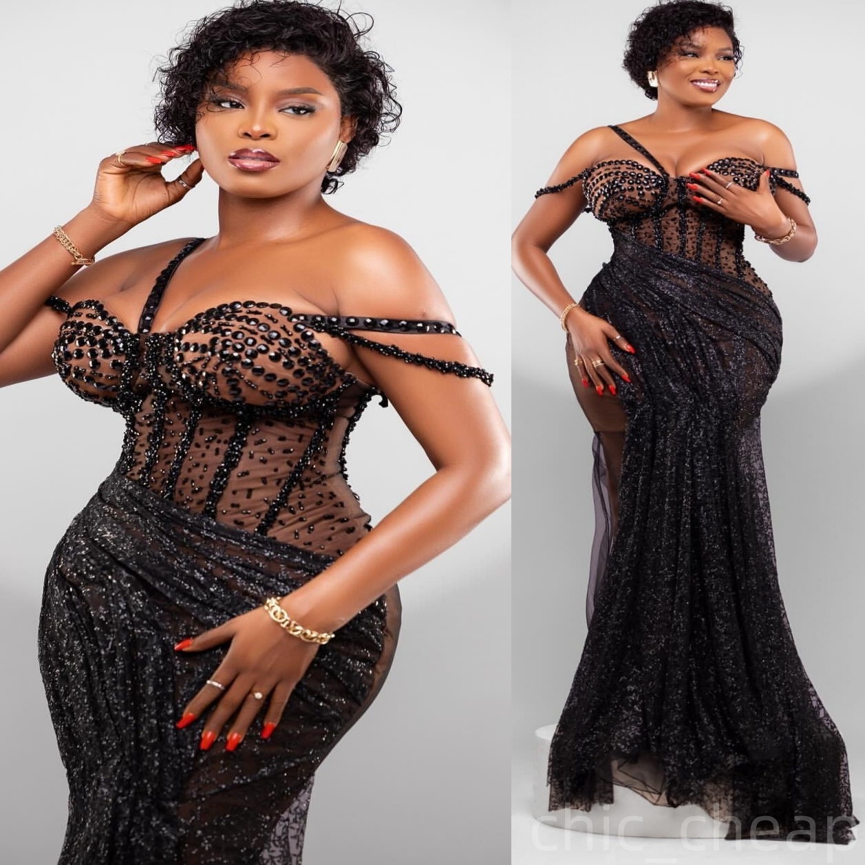 Mermaid Black Illusion Prom Dresses 2025 Beaded Crystals One Shoulder Evening Formal Party Second Birthday Engagement Gowns Plus Size Dress For Specia