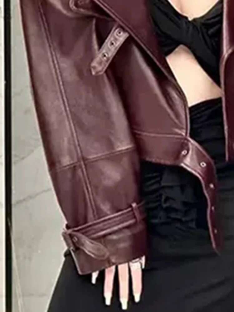 Plusizeshe Spring Cool Vintage Short Pu Leather Motorcycle Bike Jacket Women Long Sleeve Designer Clothing Streetwear