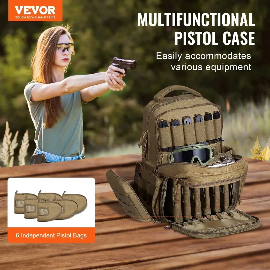 Ship from U.S. Tactical Range Backpack for 6 Pistols Brown Outdoor Gear Storage Bag 250305FBB