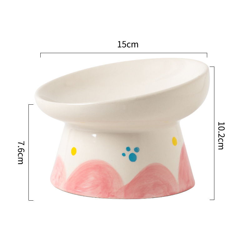 Ceramic Raised Cat Bowl, Tilted Raised Bowl Anti Vomit Cat Bowls for Indoor Cats Whisker Friendly Pet Feeder for Cats Puppies, Microwave and Dishwashe