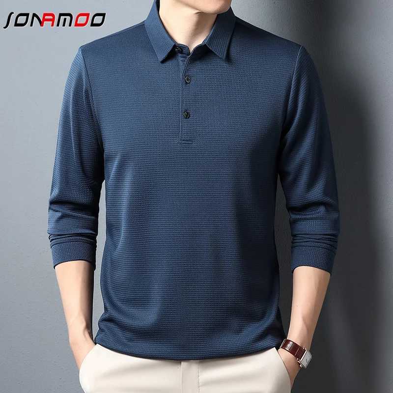 Mens Business Casual Polo Long Sleeve T-shirt Summer Comfortable Solid Top X250306