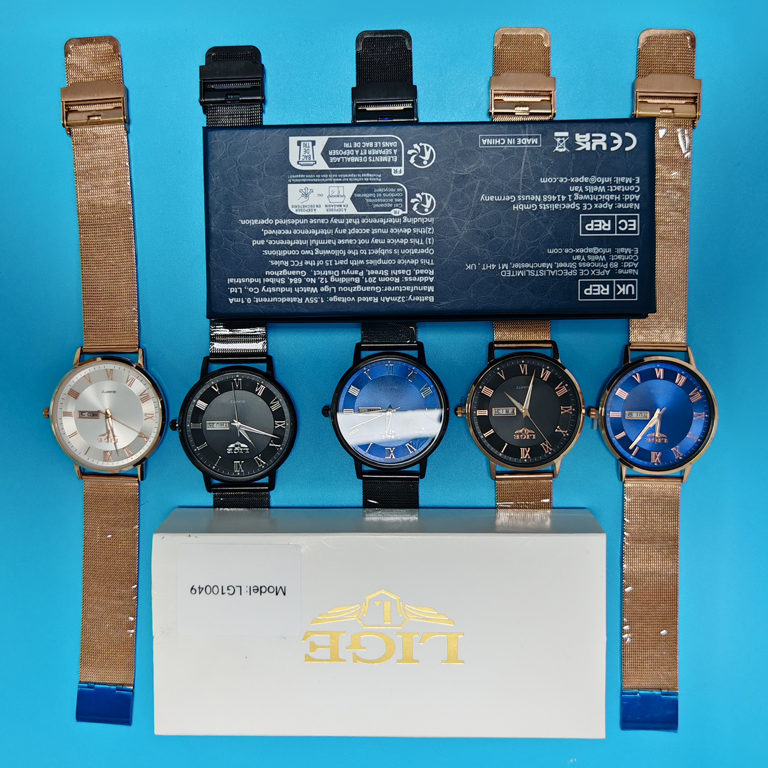 LIGE Men's Business Watch Quartz Watch Multi functional Waterproof Night Light Watch Fashion Dual Calendar Sports Watch