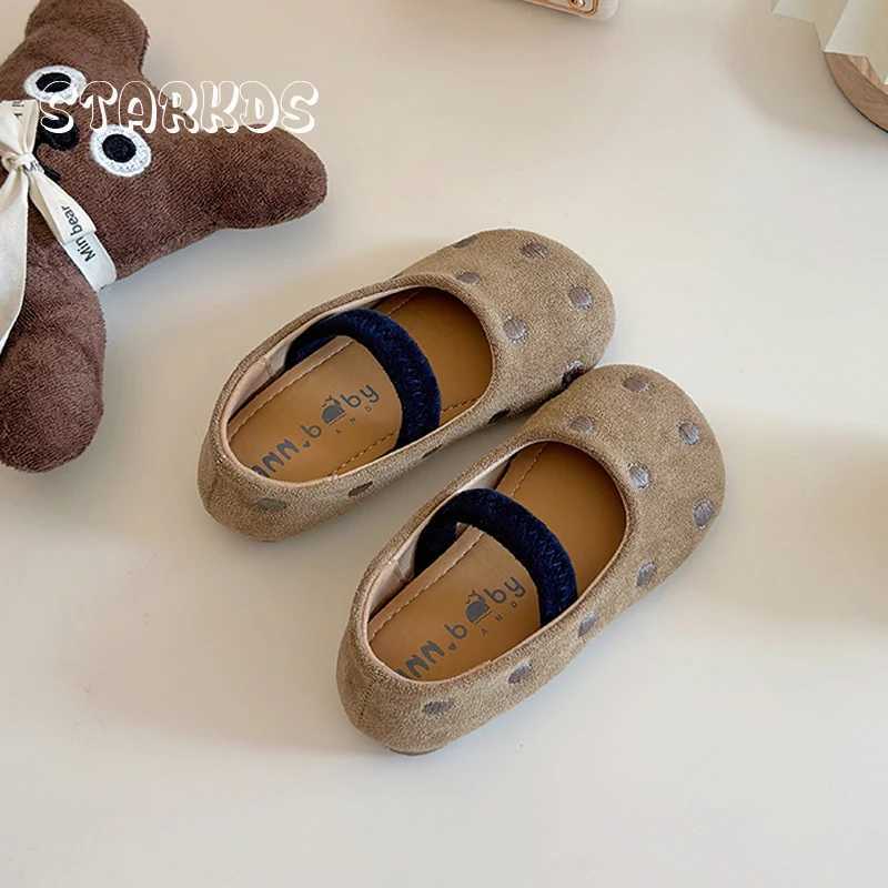 Cute Polk Dot Embroidery Ballet Flats For Kids Girls Autumn Cosy Microfiber Ballerina Shoes Baby Child Soft Elastic Band LoafersT250306
