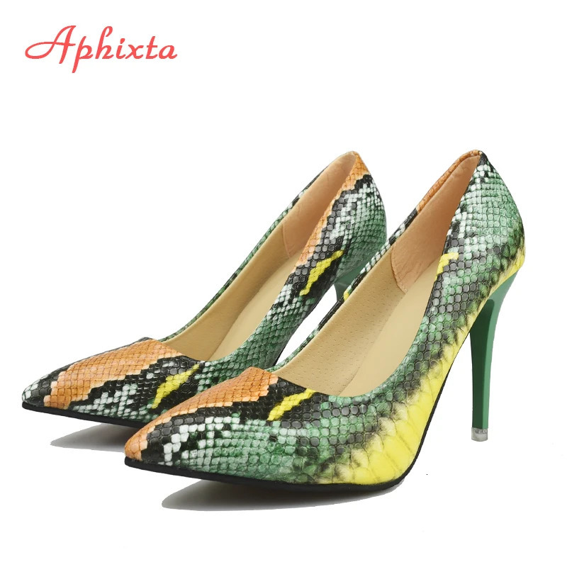 Aphixta Snake Prints Leather Pumps Women Shoes 10cm stiletto Heels Pointed Toe Office Party Dress Shoes Woman Big Size 42 250306
