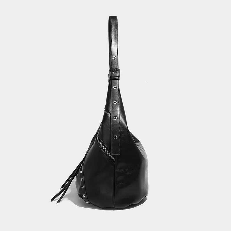 Y2k Rivet Pleated Half Moon Shoulder For Women Cool Style Rock Girls Casual Large Capacity Underarm Bag Handbags And Purses