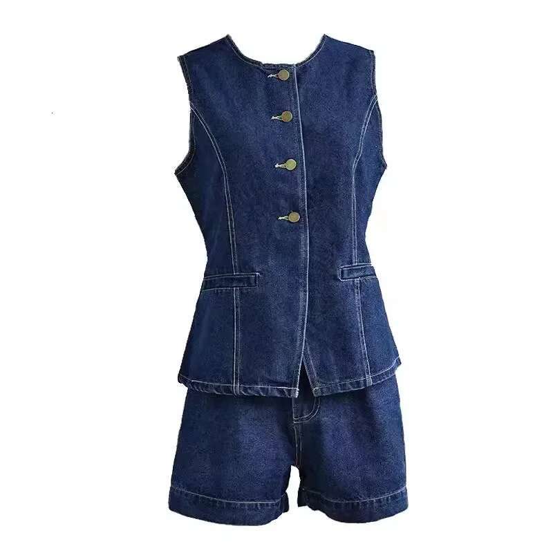 2024 Fashionable Casual High-Waisted Denim Skirt Set Women's Clothing Cross-Border Spring Summer Sleeveless