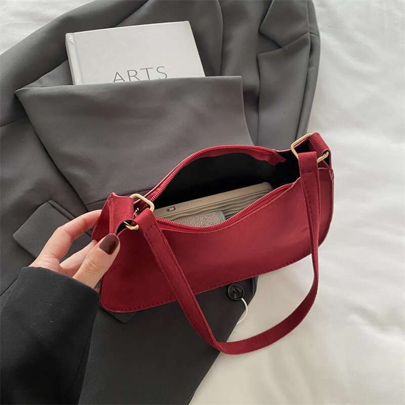 Texture Red Fashion Women's New Suede Single Shoulder Crossbody Bag Small Underarm Hobo Bags