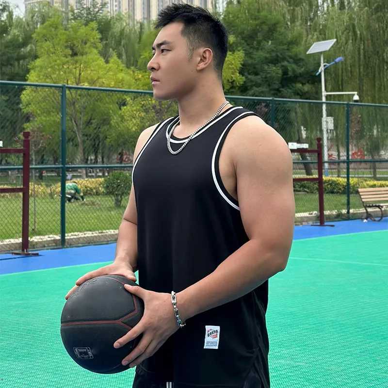 Mens Basketball Vest Clothing Oversized Sleeveless T-Shirt Sports Fitness Round Neck Tank Top Muscle Training Running Vest T010T250318