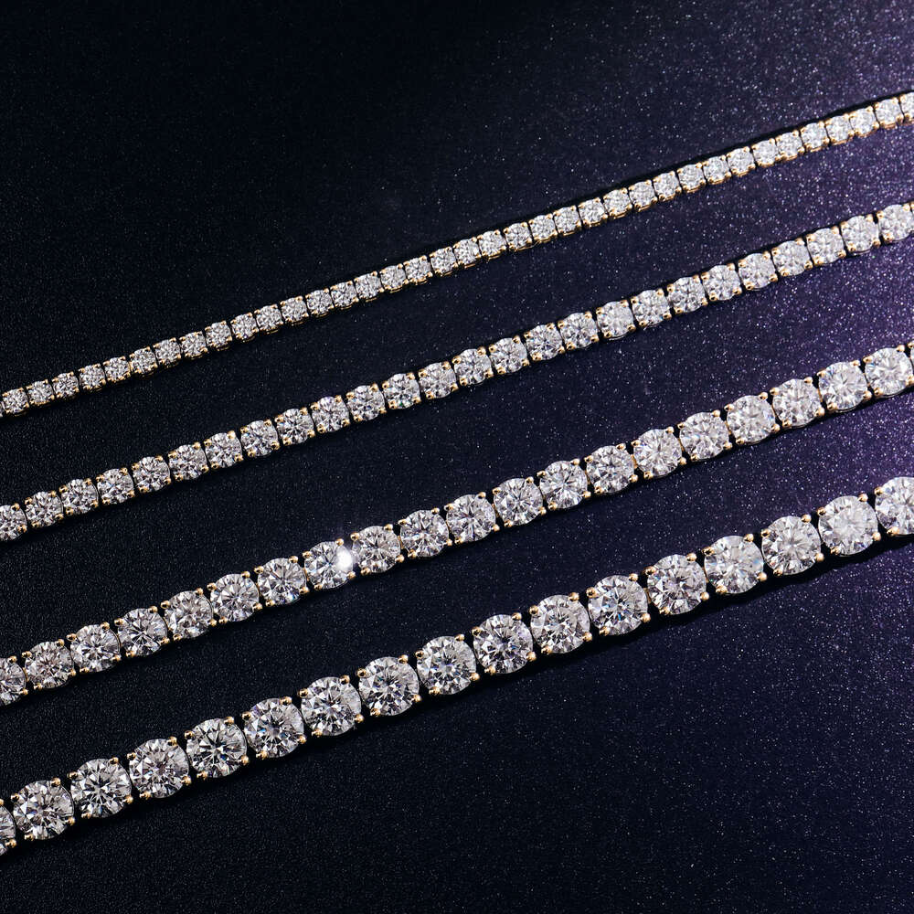 Real Gold Mossanite 10K 14K 2Mm Moissanite Prong Setting Tennis Chain 6-9 Inch Hiphop Style Mens Bracelet