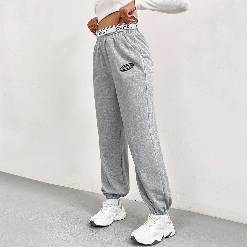 Women's Clothing Autumn/Winter American Gray Sports Look Slim, Loose, Wide Leg Pants, Labeled Sweatpants, Long Pants KLMY