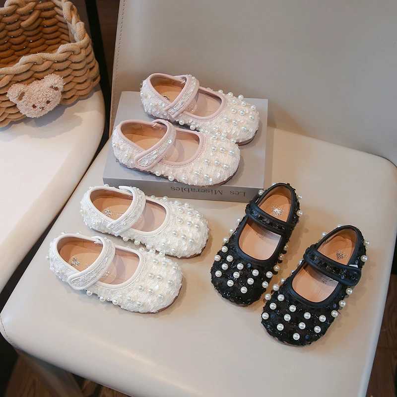 Spring Girls Princess Shoes Sequins Beading Elegant Toddler Kids Ballet Flats Flexiable Wedding Shallow Children Mary JanesT250306