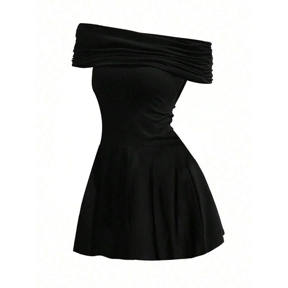 Women's 2025 Pure Desire Wind Dew Collarbone Dress Summer New One Piece Neck High Waist Short Skirt For Women KLMY