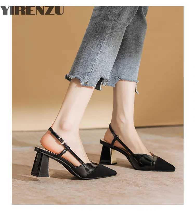Sandals for Wan Pointed Toe Chunky Footwear Closed Thick Heel Summer 2025 Block High H Heeled Pumps Wens Shoes Korea Y250306