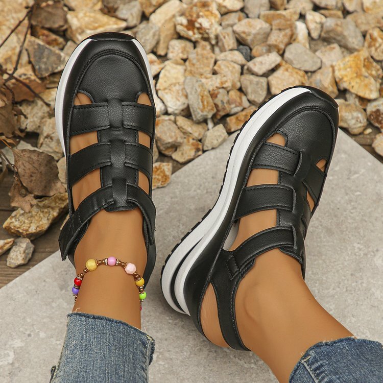 Large thick soled toe open back wide strip sandals, 2025 summer new height increasing casual style women's shoes #ddmykukumalu