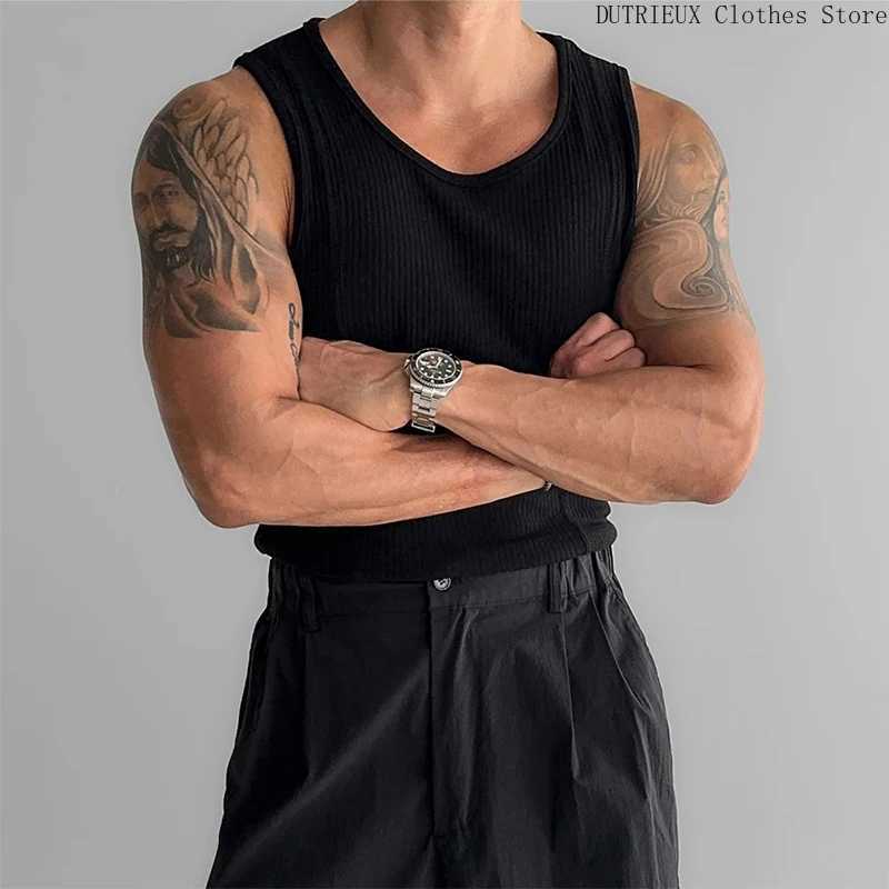 Fitness Running Mens Sweat Absorption Vest Elastic Slim Mens Vest Simple Fashion Solid Color Ribbed Vest Mens UndergarmentsT250318