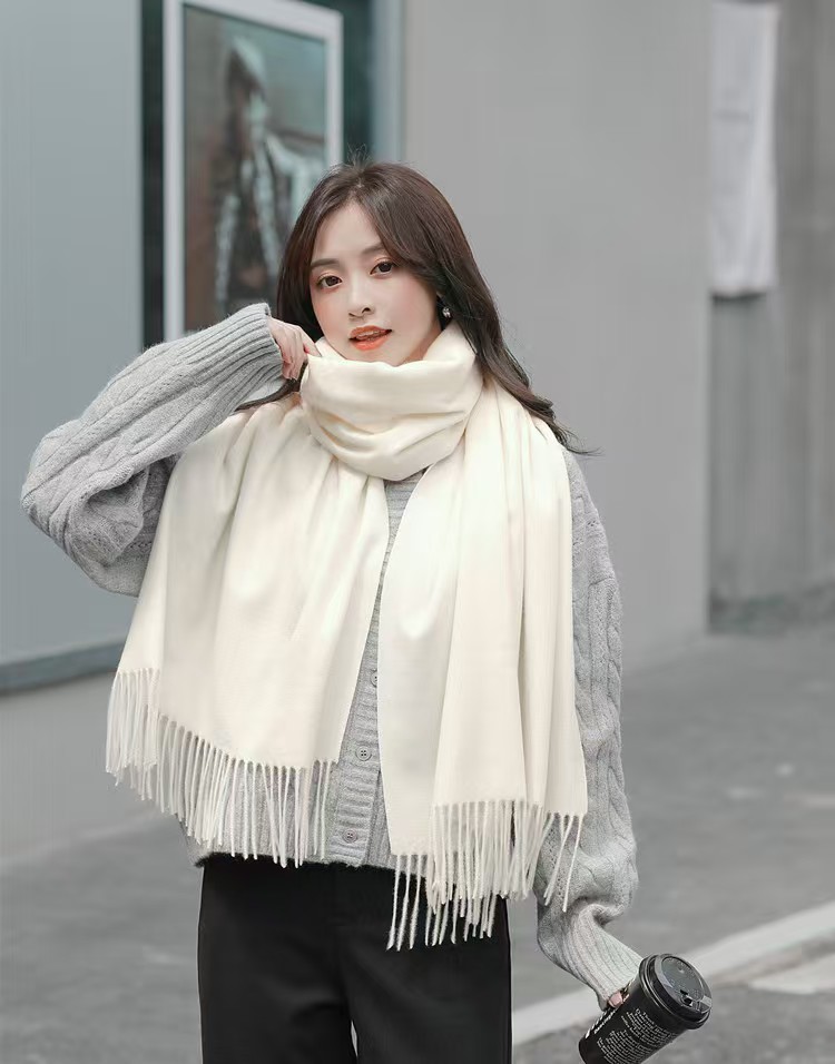 K055 Imitation cashmere scarf women autumn and winter solid color scarf versatile Korean style ladies shawl high-grade white scarf wholesale