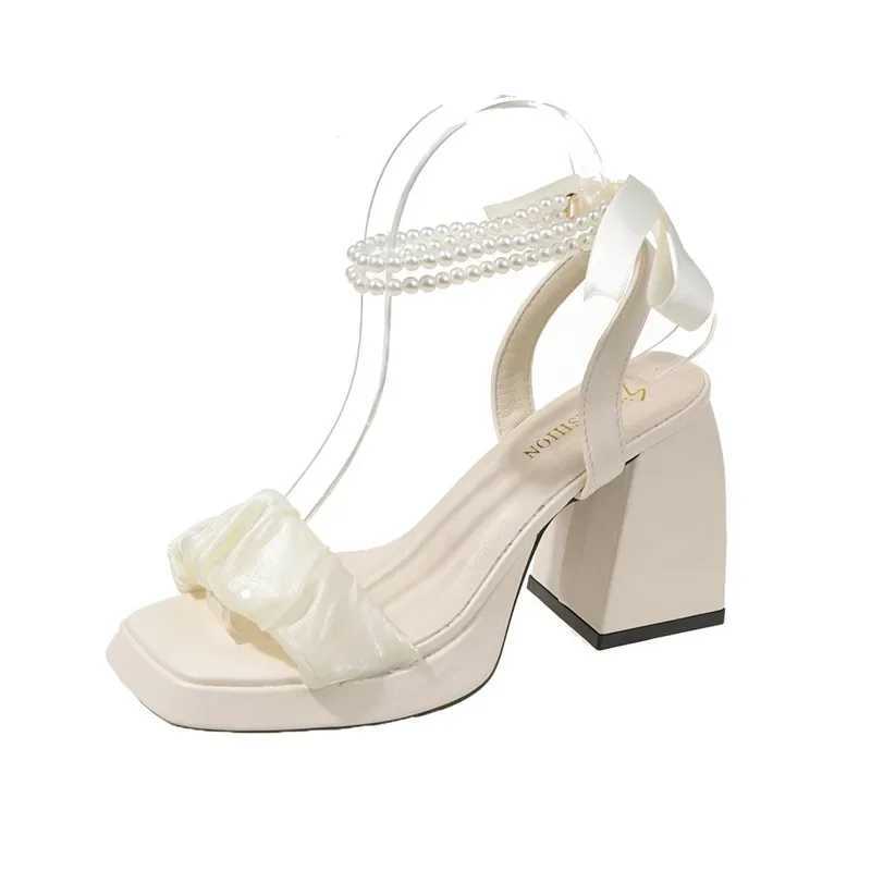 Cfort Shoes for Wen Pearl Sandals In Chunky Suit Fem Beige Increasing Height Block H All-Mah Black Bow 2025 Y250306