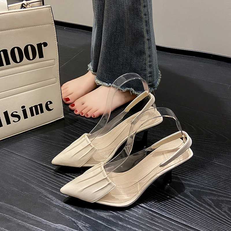 Summer 2025 Black for Off Work Footwear Pointed Toe Clear Thin H Ladies Shoes Sandals Wen Plastic High Korea Luxury Y250306