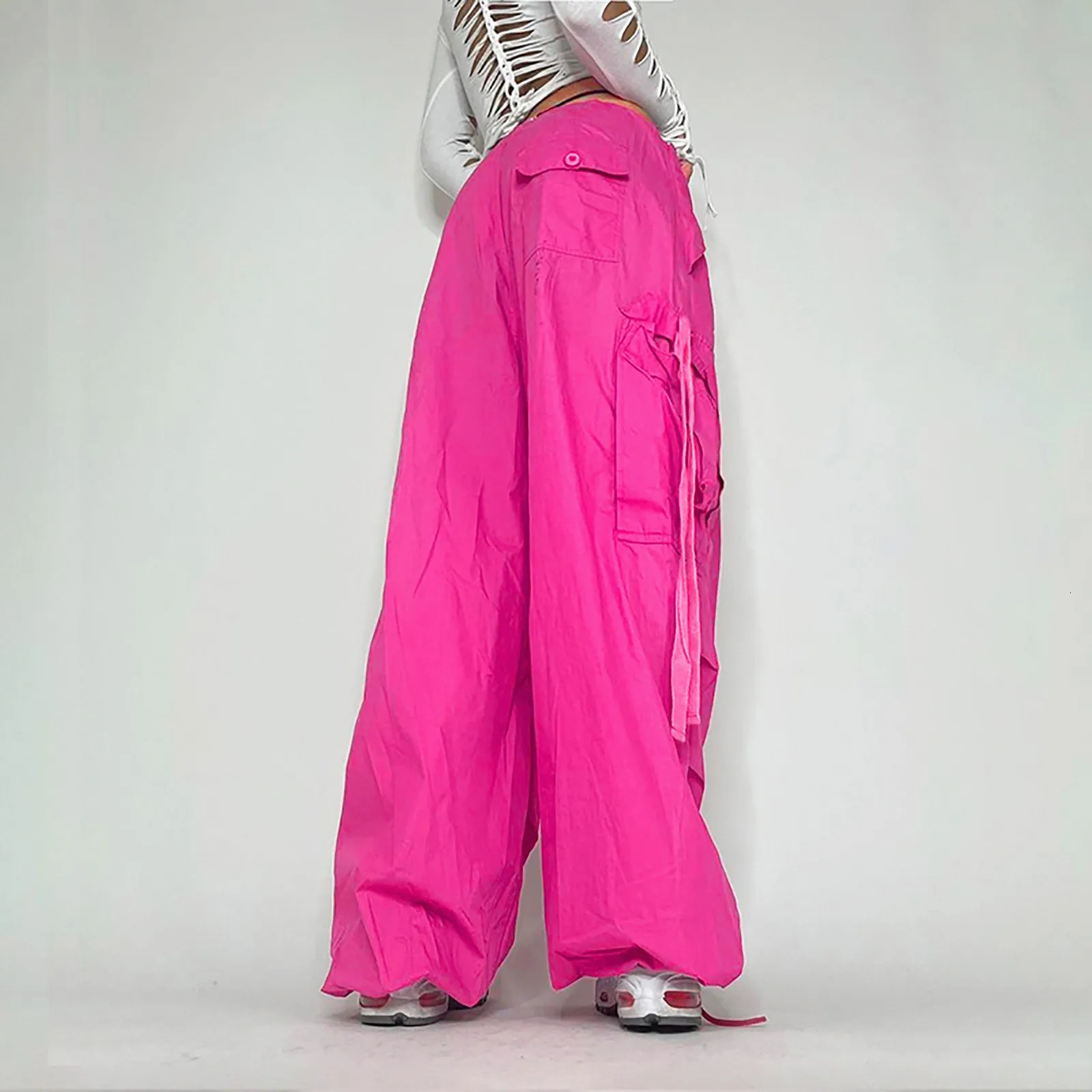 Casual Baggy Pink Wide Leg Sweatpants Trousers Drawstring Low Waist Streetwear Pants Techwear Hip Hop Punk Trendy Cargo 250306