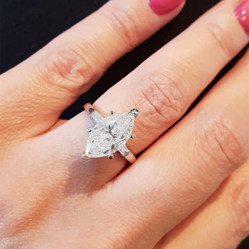 18K Solid Gold 3.0ct Marquise Cut Lab Grown Diamond Solitaire Women Engagement Ring Victorian Wedding Gold Ring