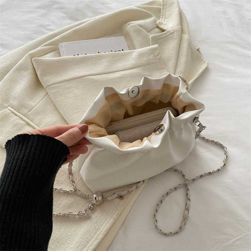 Niche texture bag for women 2024 new summer versatile chain shoulder crossbody bag high-end pleated cloud bag Y250306