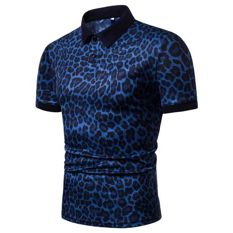Fashion New Summer Casual T Shirt Men Short Sleeve Turn Down Collar Slim Fit Shirt Sexy leopard print polo shirt X250306
