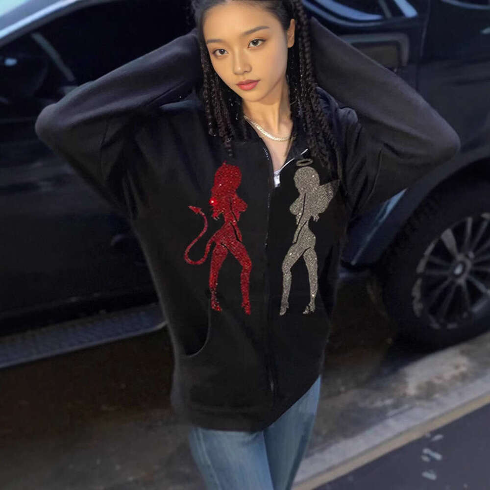 Angel hot stamping new zipper jacket for men and women loose oversized couple cardigan sweatshirt gift for man