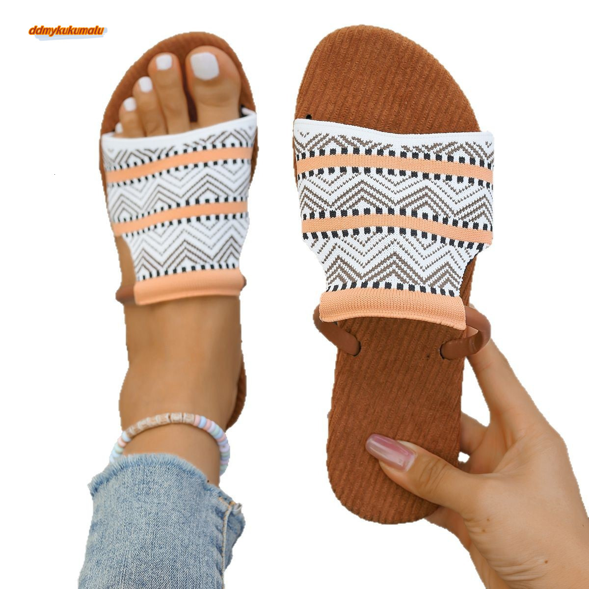 Large flat Bohemian style one-piece slippers for summer 2025, new beach women's shoes #ddmykukumalu
