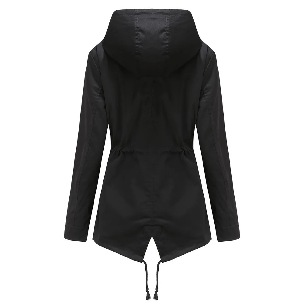 SpringAutumn Windbreaker Midlength Women Hooded Coat Waisttight Outdoor Raincoat Fashion Slim Womens Jacket 250306
