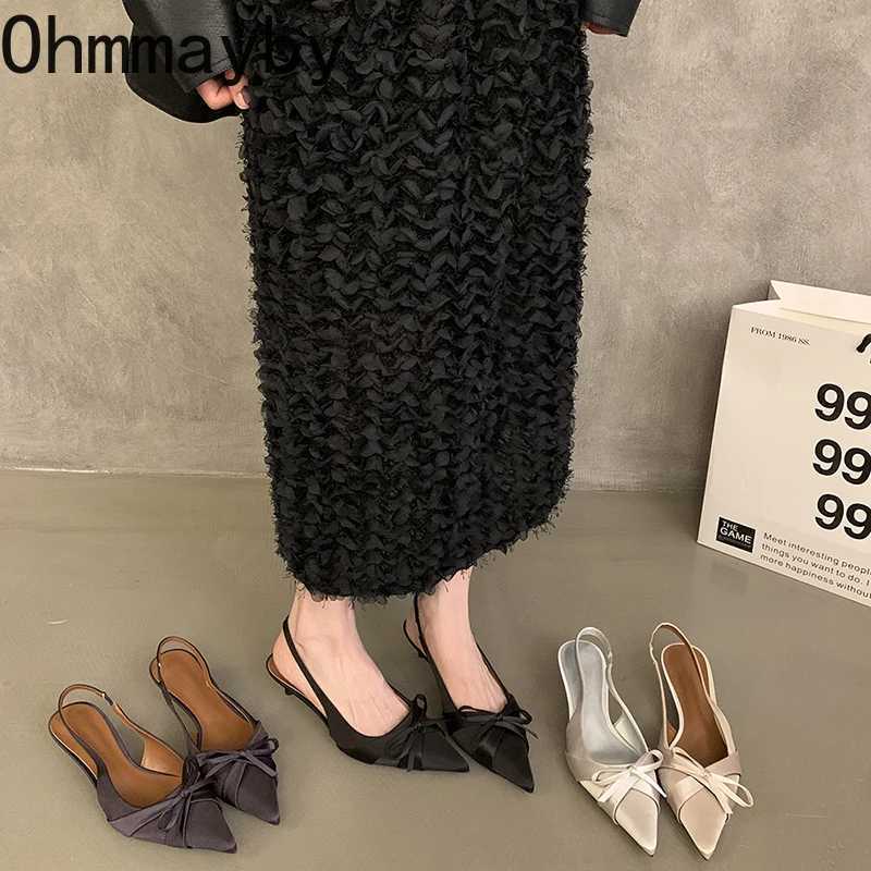 Summer High Heel Knot Win Sandals Fi Pointed Toe Singbacks Shoes Ladies Elegant Dancing Party Pumps Y250306
