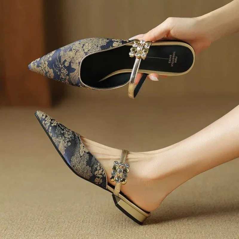 Wan Loafers Fem Slippers Thin H Floor Luxury Slides Cover Toes Med New Design Plain Fabric Fi Elegant Womens Shoes Y250306