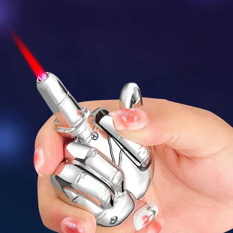 Funny Middle Finger Lighter and FUK YOU Sound Advanced Windproof Red Flame Refillable Butane Torch Lighter Smoking Men GiftsC250305